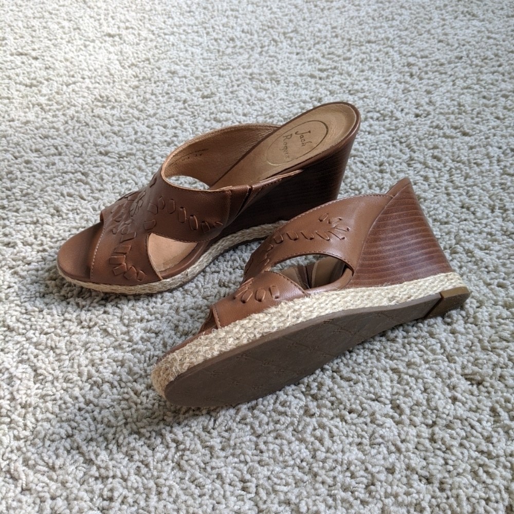 Jack Rogers Luccia Womens Size 7 US Brown Leather Open Heel Slide Wedge Sandals